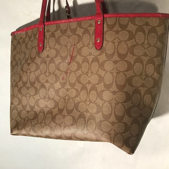 Vintage COACH Genuine Leather Women Brown Red Hand Shoulder Bag Purse - Picture 7 of 10